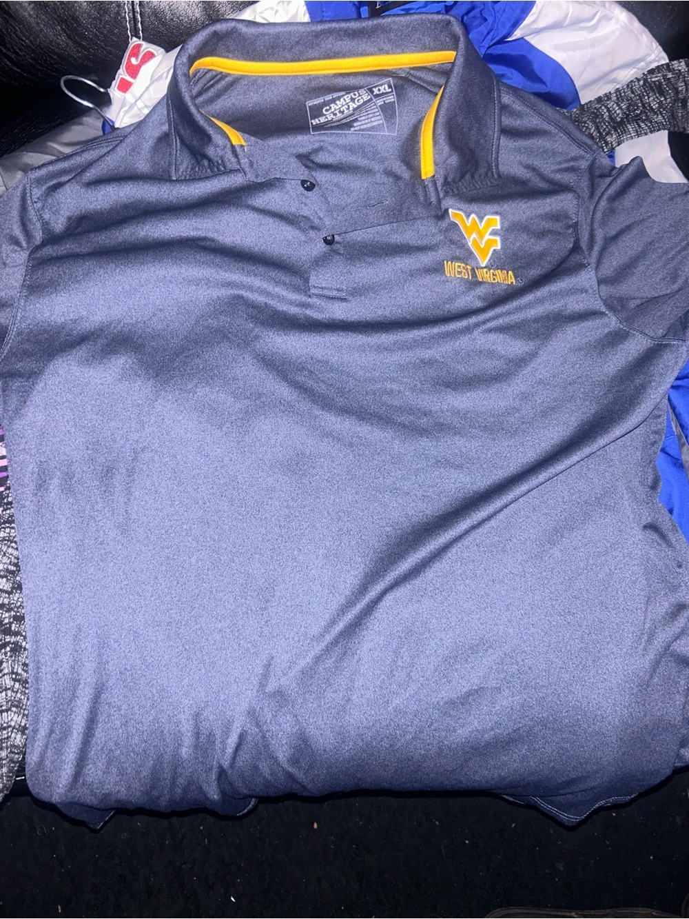 Men’s Campus Heritage Navy Polo with Gold Accent - West Virginia Logo xxl
